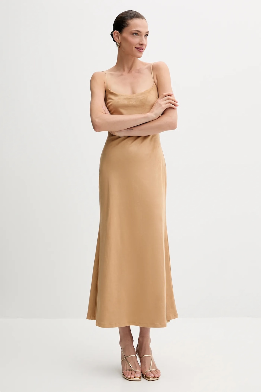 Šaty Bardot hnědá barva, midi, 59194DB3