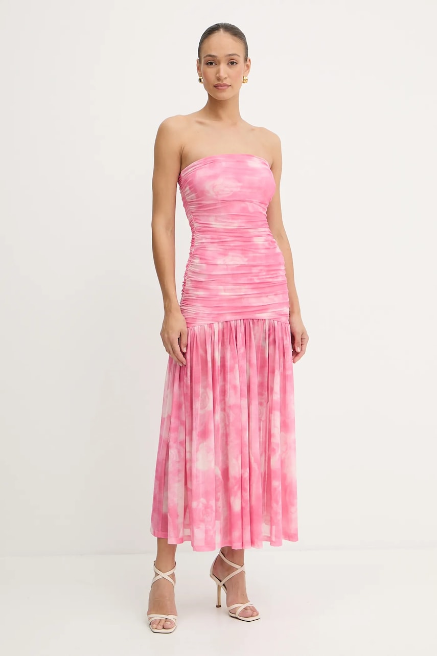 Šaty Bardot růžová barva, maxi, 59875DB1