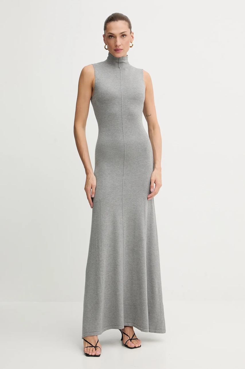 Šaty Bardot šedá barva, maxi, 60085DB