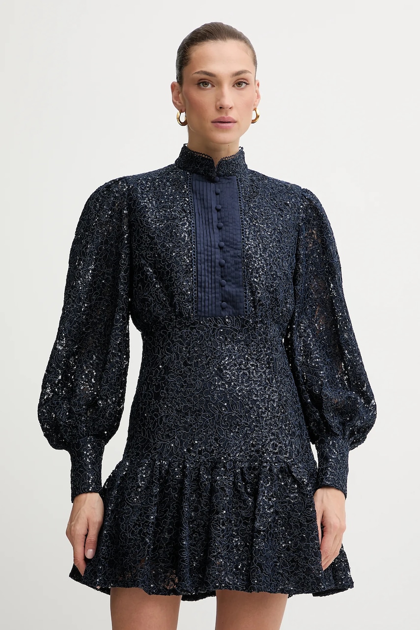 Šaty Bardot tmavomodrá barva, mini, 58421DB4