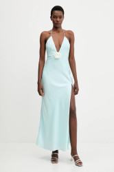 Šaty Bardot tyrkysová barva, maxi, 59278DB4