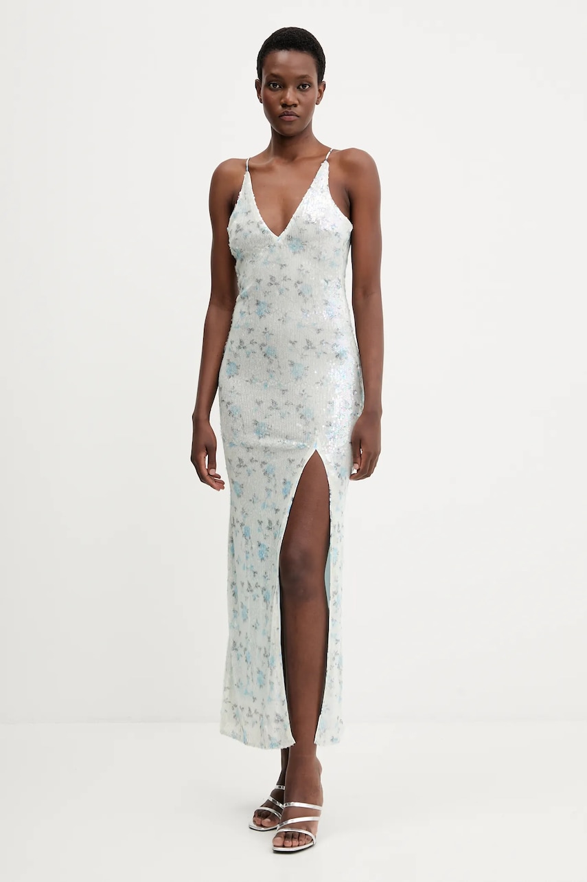 Šaty Bardot tyrkysová barva, maxi, přiléhavé, 59956DB