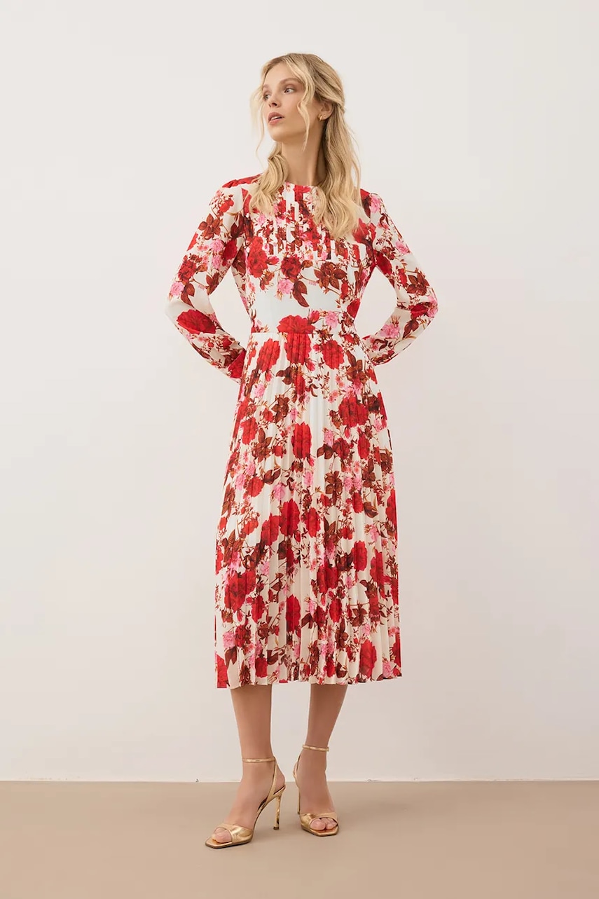 Šaty Bizuu NYLA červená barva, midi, NYLA CREAMY