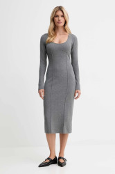 Šaty Calvin Klein šedá barva, midi, přiléhavé, LV044D366G