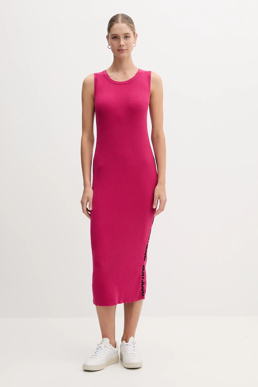 Šaty Dkny růžová barva, midi, přiléhavé, DJ5R0752
