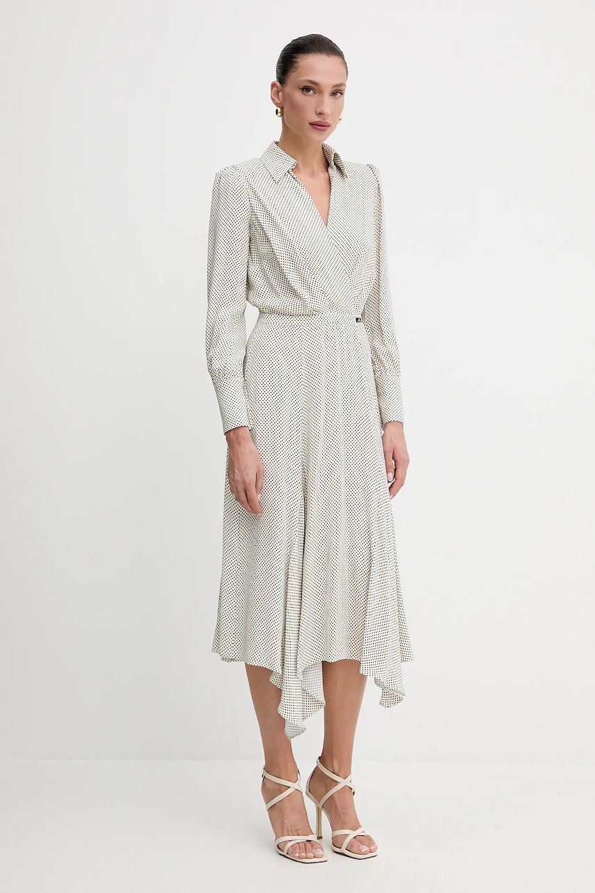 Šaty Elisabetta Franchi béžová barva, midi, AB86552E2