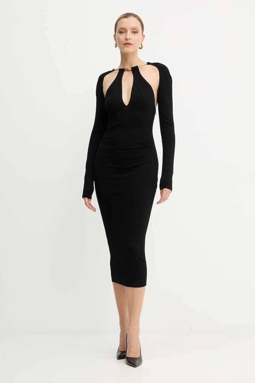 Šaty Elisabetta Franchi černá barva, midi, přiléhavé, AM11S56E2