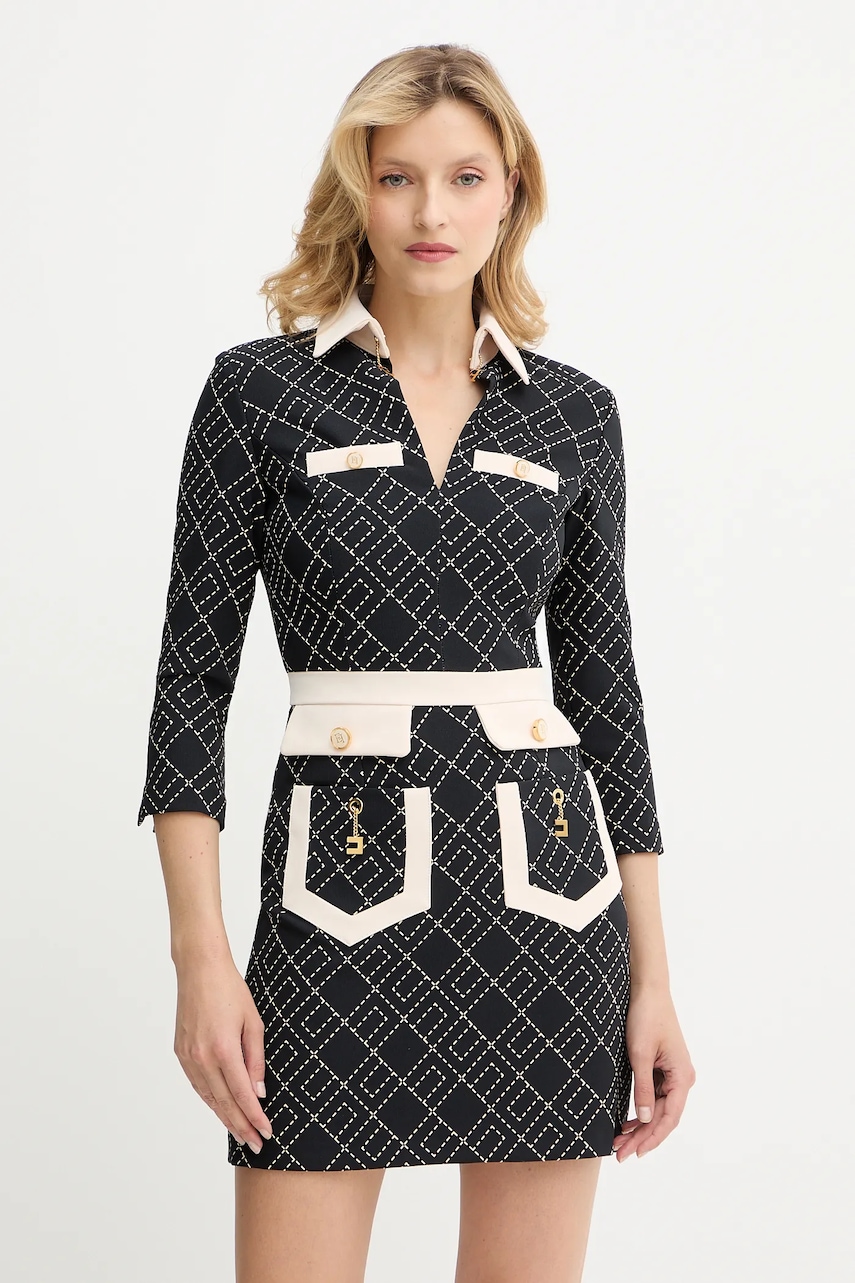 Šaty Elisabetta Franchi černá barva, mini, ABS0156E2