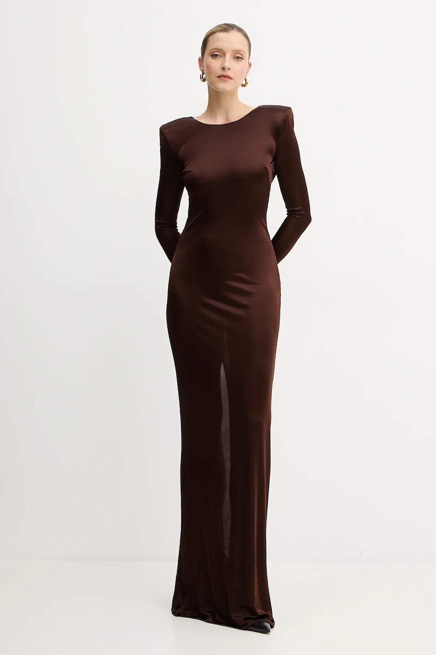 Šaty Elisabetta Franchi hnědá barva, maxi, přiléhavé, ABR1056E2