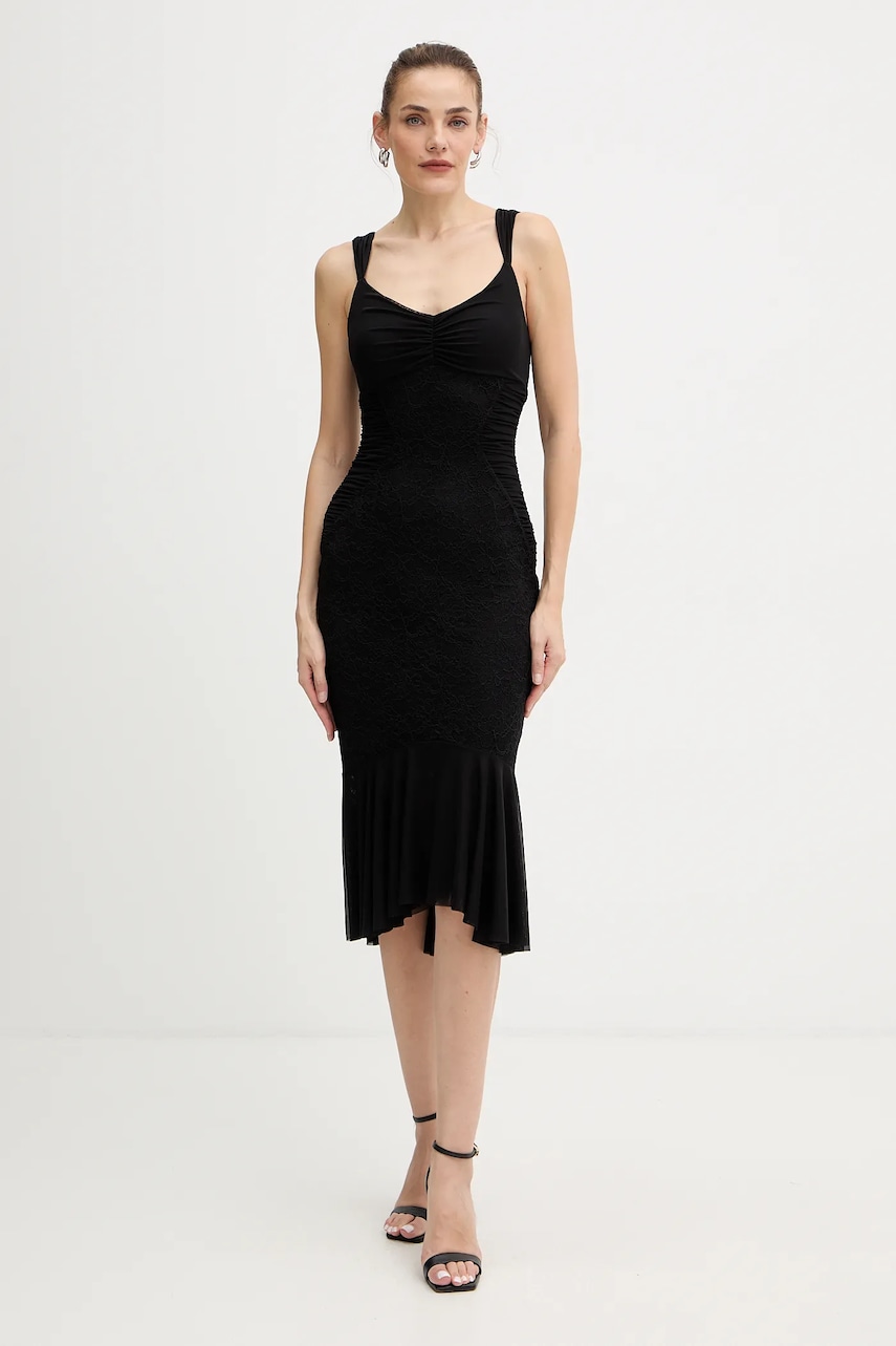 Šaty Guess CAITLYN černá barva, midi, přiléhavé, W5BK17 KB7V2