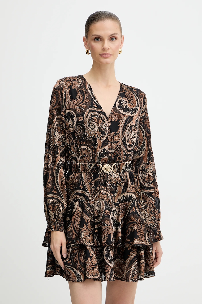 Šaty Guess CLARISSE hnědá barva, mini, W5BK53 W2770