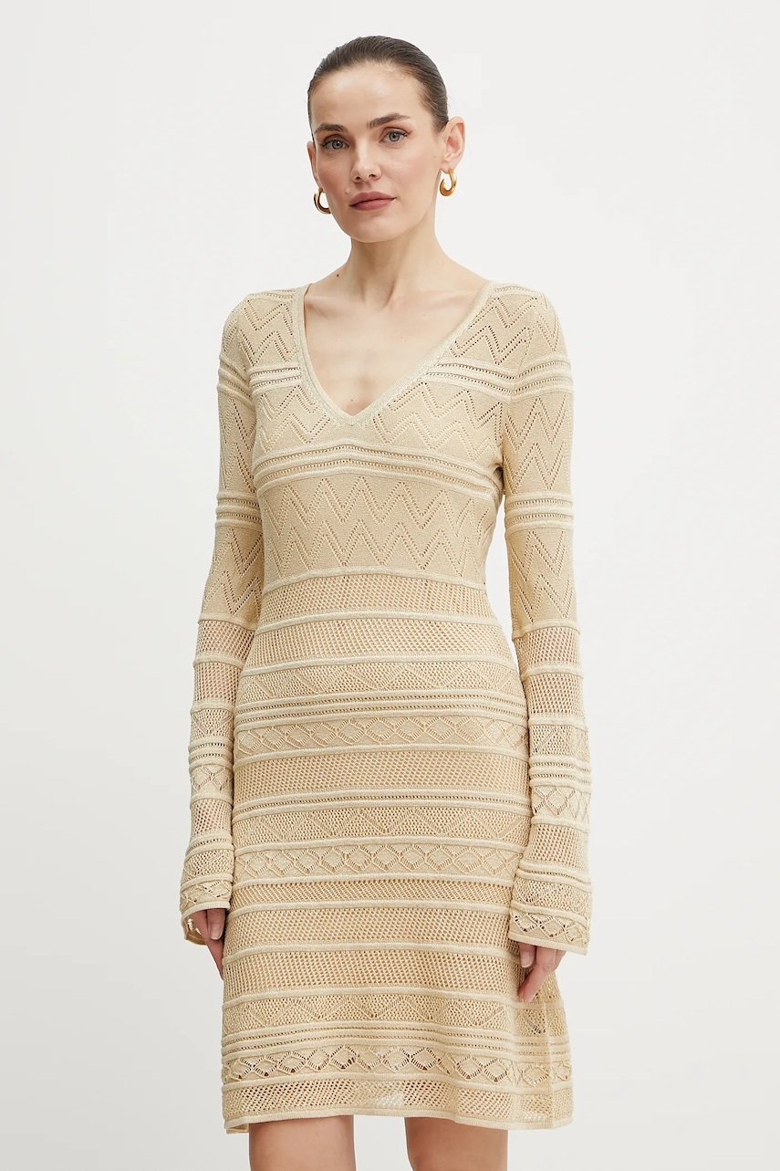 Šaty Guess NELLIE béžová barva, mini, přiléhavé, W5GK48 Z3E22