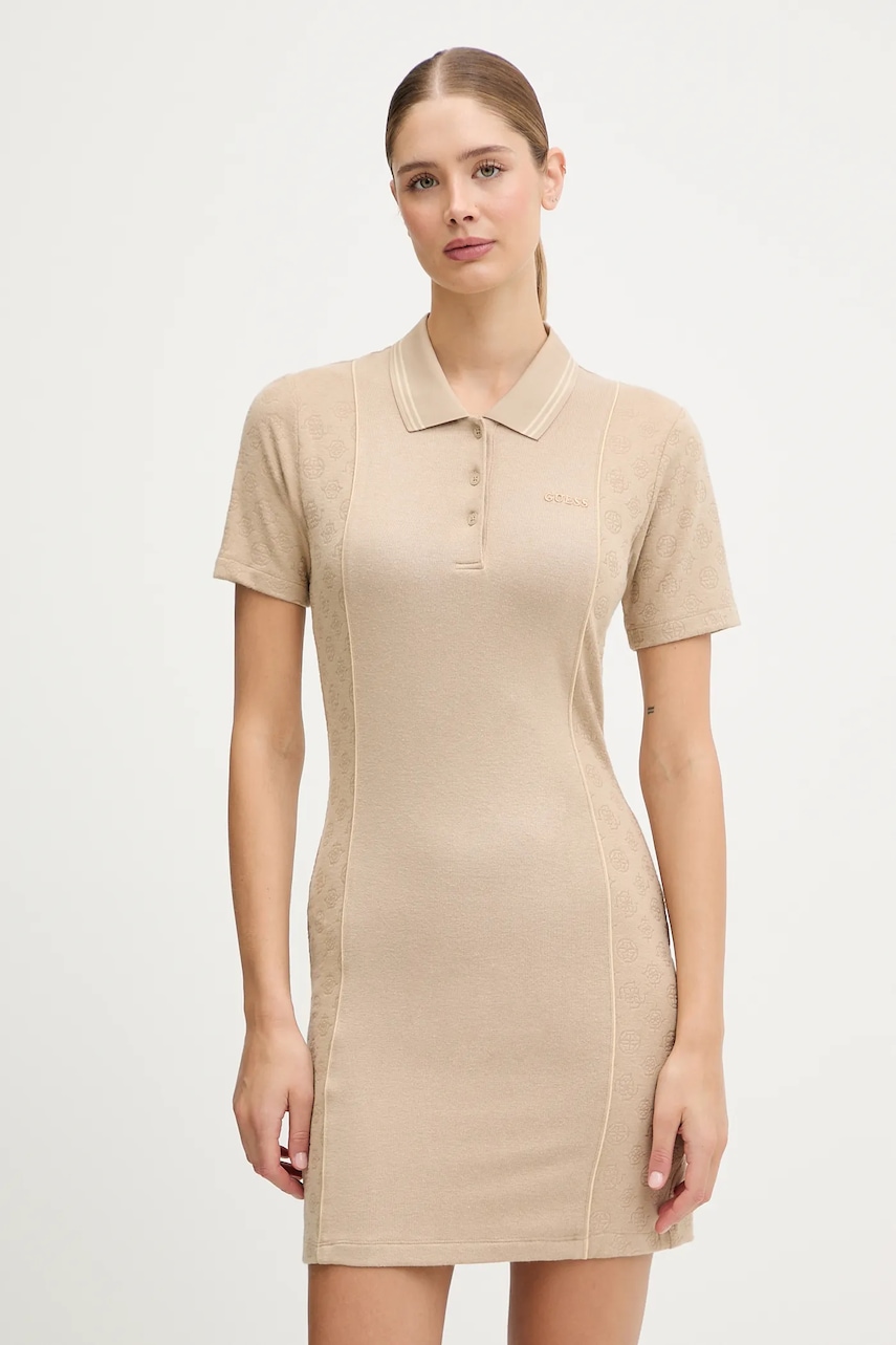 Šaty Guess PEONY béžová barva, mini, přiléhavé, V5YK00 KCX12