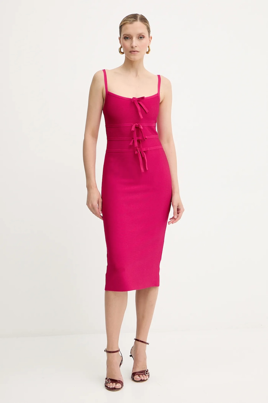 Šaty Herve Leger Alicia růžová barva, midi, přiléhavé, HBB8524977