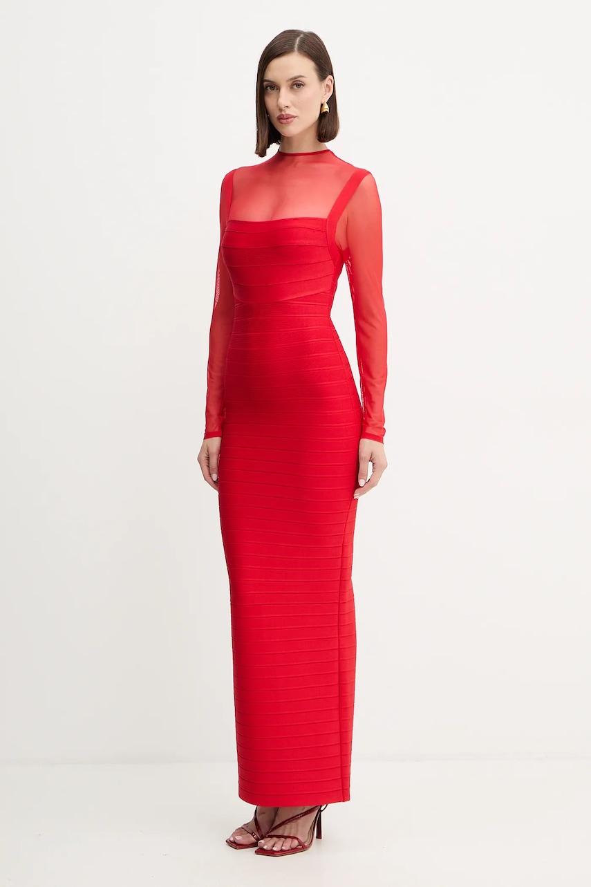 Šaty Herve Leger Ella červená barva, midi, přiléhavé, HLT8525928