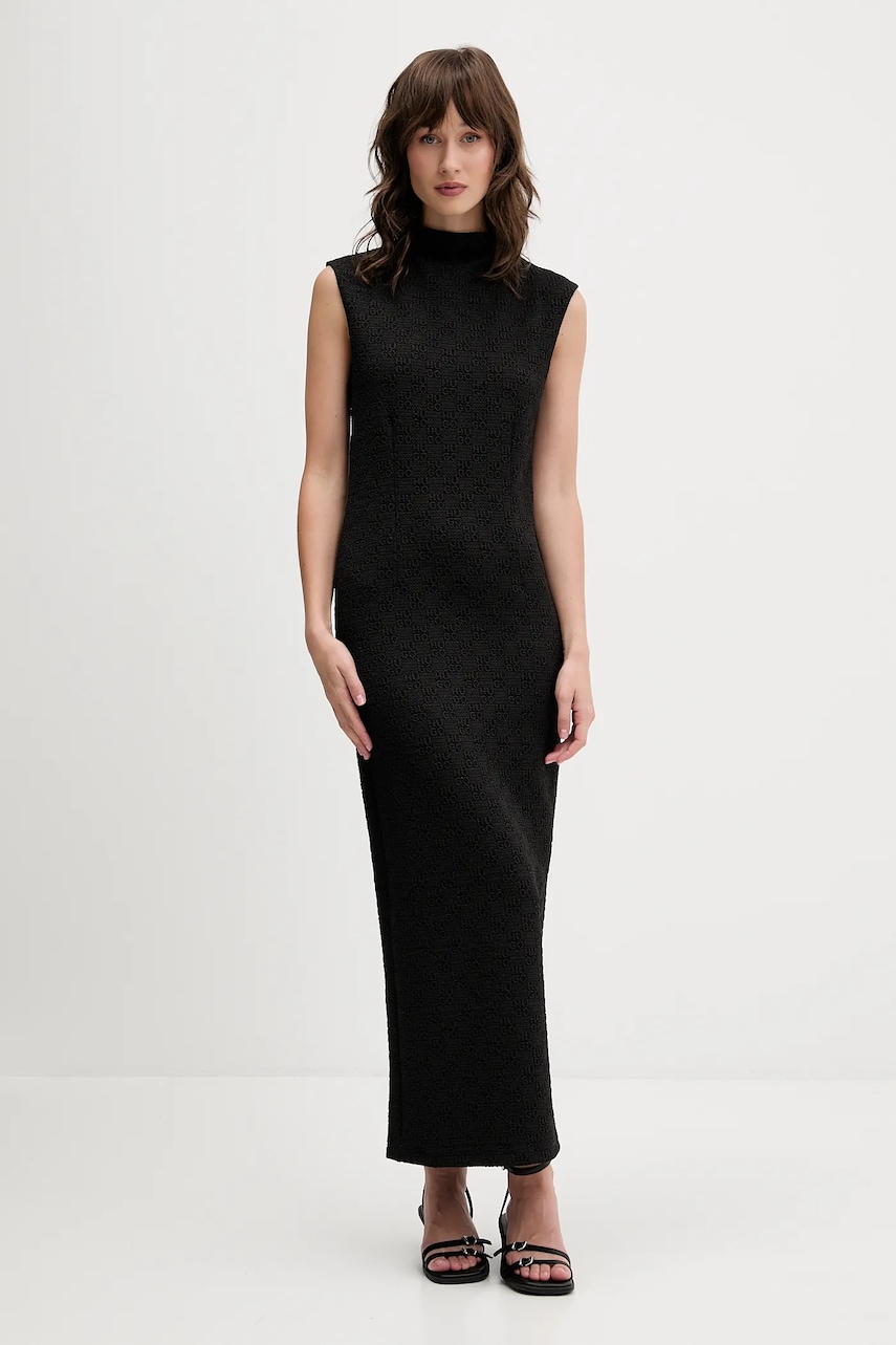 Šaty HUGO Naired černá barva, maxi, přiléhavé, 50550118