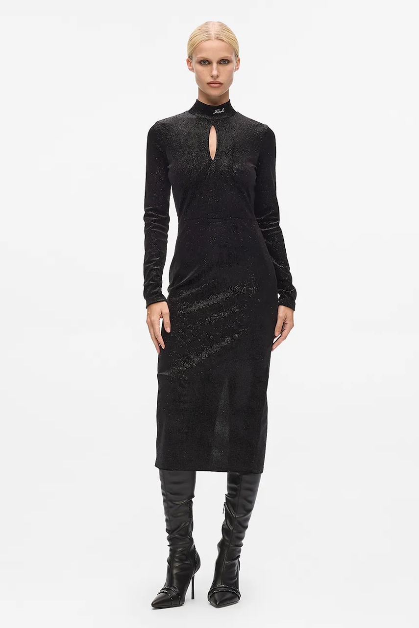 Šaty Karl Lagerfeld černá barva, midi, přiléhavé, A4W13016