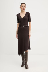 Šaty Karl Lagerfeld hnědá barva, midi, přiléhavé, A4W13026