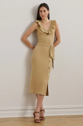 Šaty Lauren Ralph Lauren béžová barva, midi, přiléhavé, 250964085
