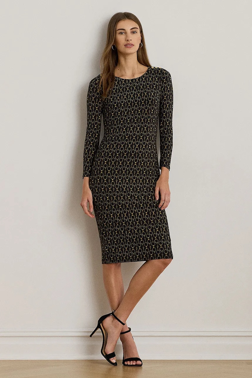 Šaty Lauren Ralph Lauren černá barva, mini, přiléhavé, 200980037