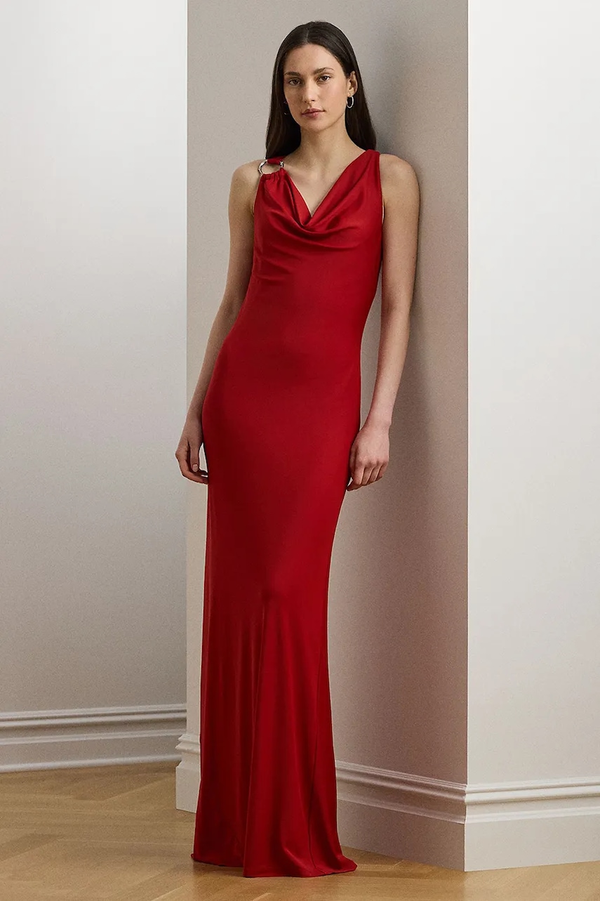 Šaty Lauren Ralph Lauren červená barva, maxi, přiléhavé, 253971057