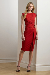 Šaty Lauren Ralph Lauren červená barva, midi, přiléhavé, 200973601