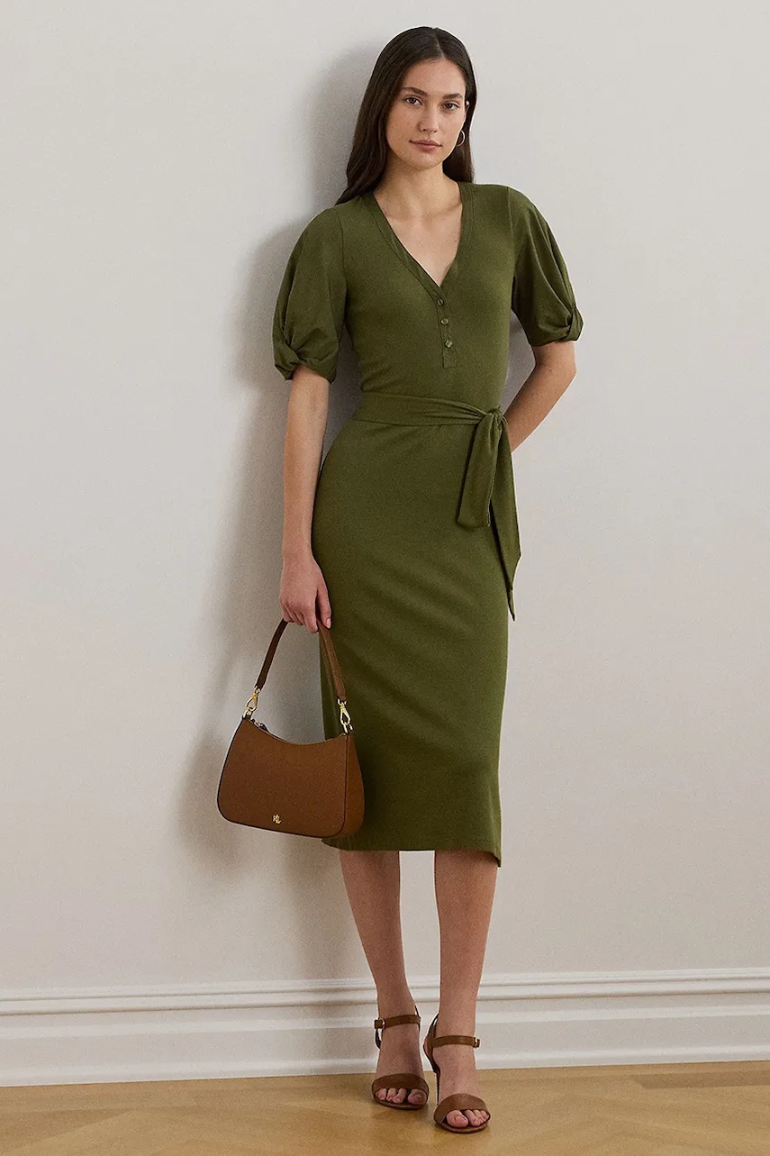 Šaty Lauren Ralph Lauren zelená barva, midi, 250964070