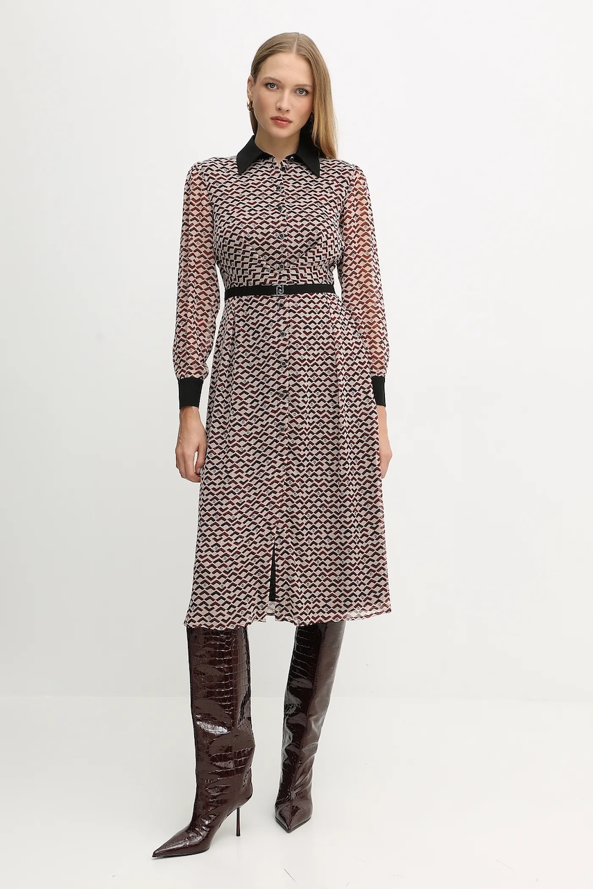 Šaty Liu Jo vínová barva, midi, MF5066 TS116