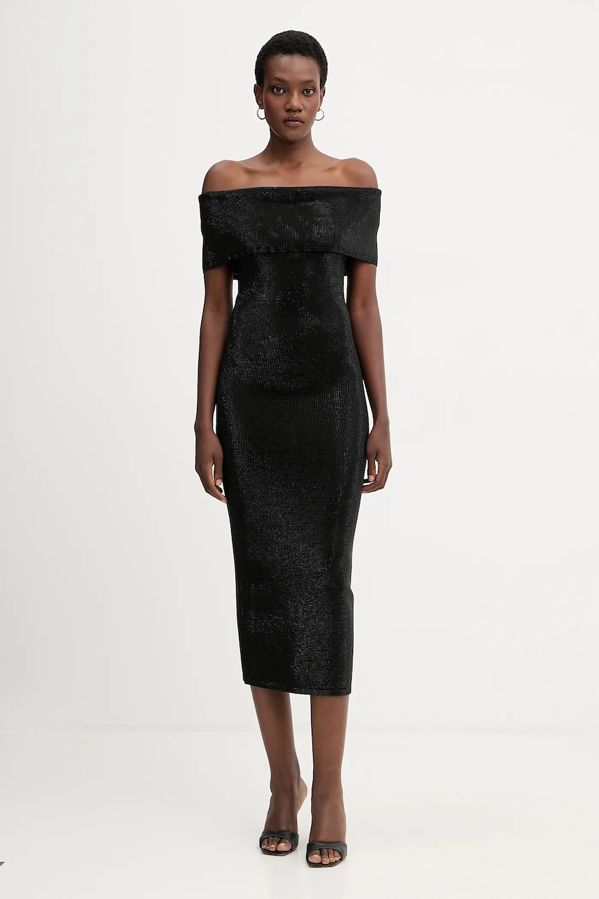 Šaty MICHAEL Michael Kors černá barva, midi, přiléhavé, MF5836B5ZV