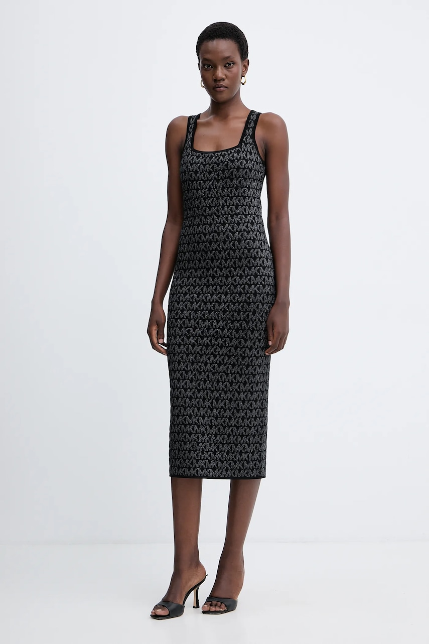 Šaty MICHAEL Michael Kors černá barva, midi, přiléhavé, MF5838CK0K