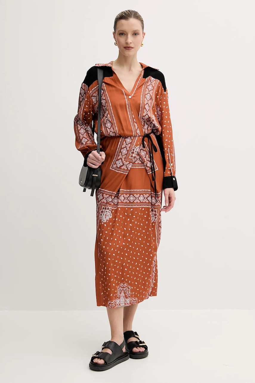 Šaty Pinko hnědá barva, maxi, 104662 A2CK