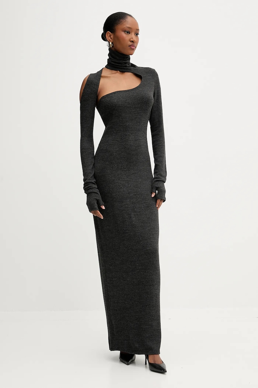 Šaty PRESSIAT šedá barva, maxi, přiléhavé, PRE419FW24