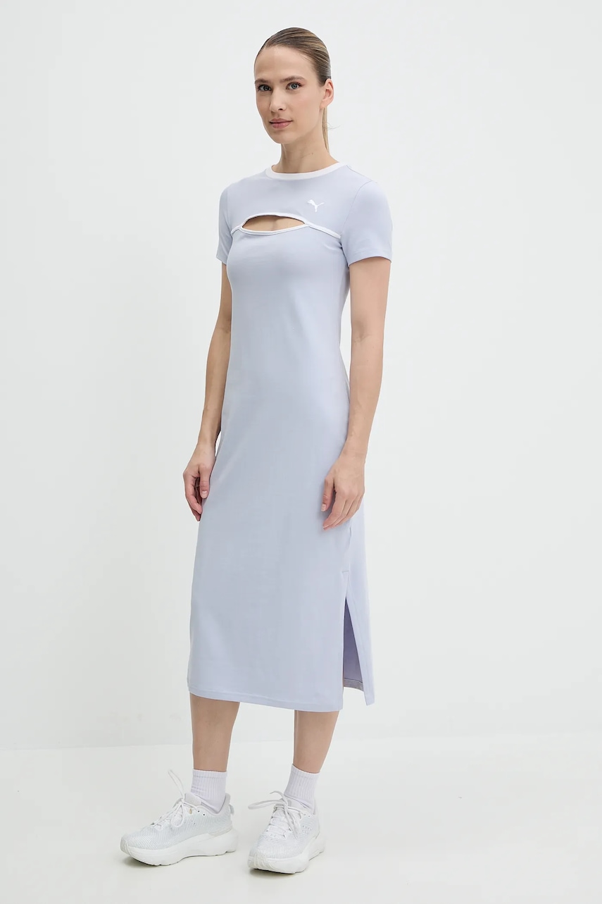Šaty Puma modrá barva, midi, přiléhavé, 629769
