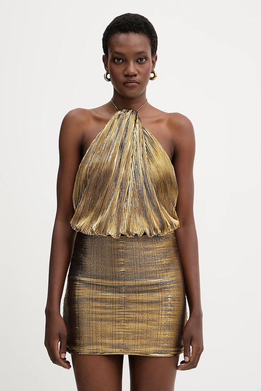 Šaty Retrofete Lavinia zlatá barva, mini, přiléhavé, R-FW25-11899-17