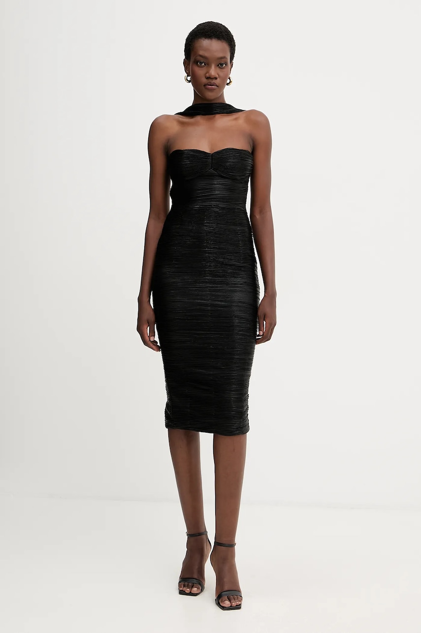 Šaty Retrofete Maelis černá barva, midi, přiléhavé, R-FW25-12076-17