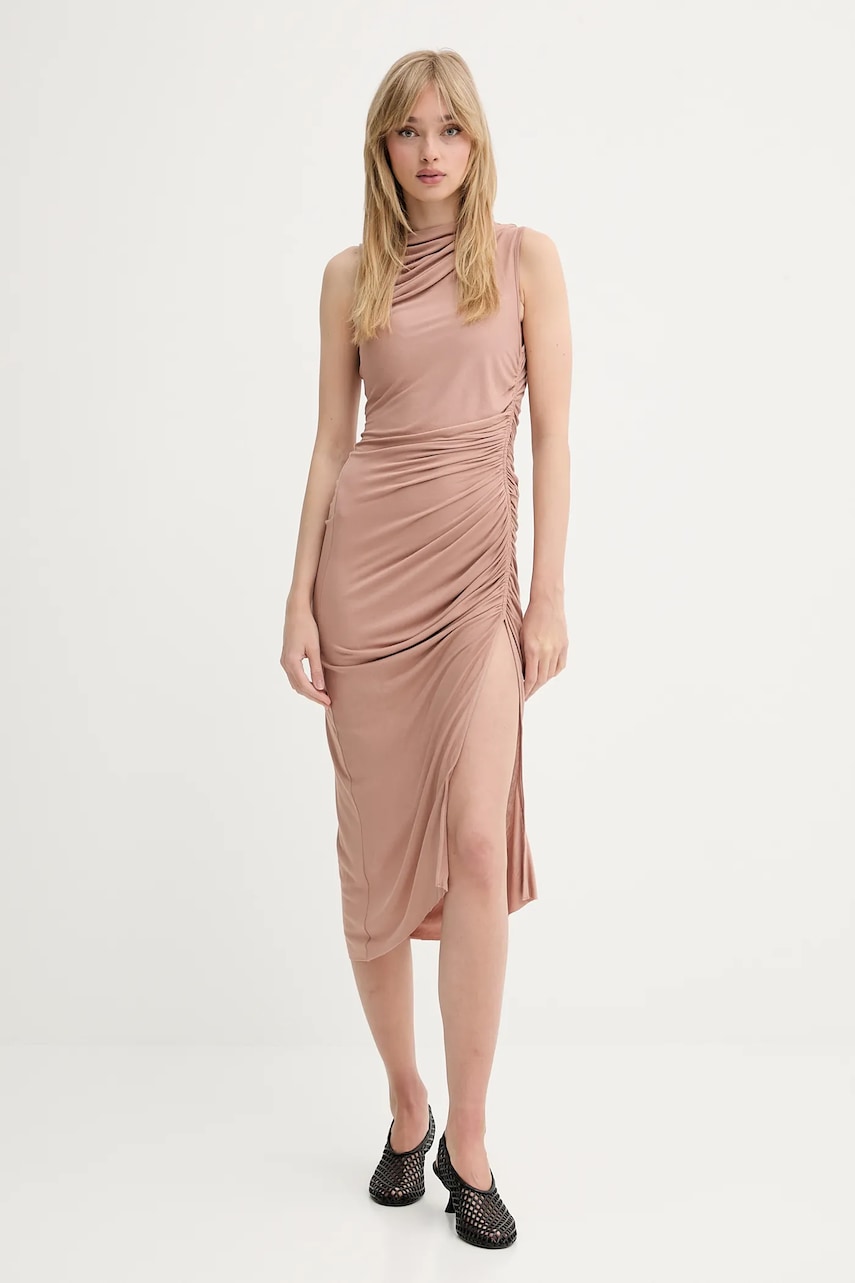 Šaty Rick Owens Lilies béžová barva, midi, přiléhavé, LI01E4524RV