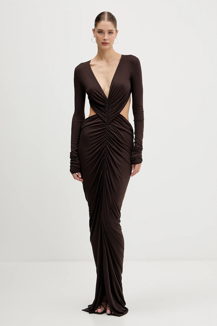 Šaty Rick Owens Lilies Poppy hnědá barva, maxi, přiléhavé, LI02E3507.RV