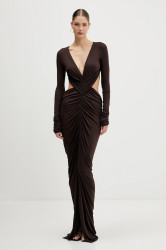 Šaty Rick Owens Lilies Poppy hnědá barva, maxi, přiléhavé, LI02E3507.RV