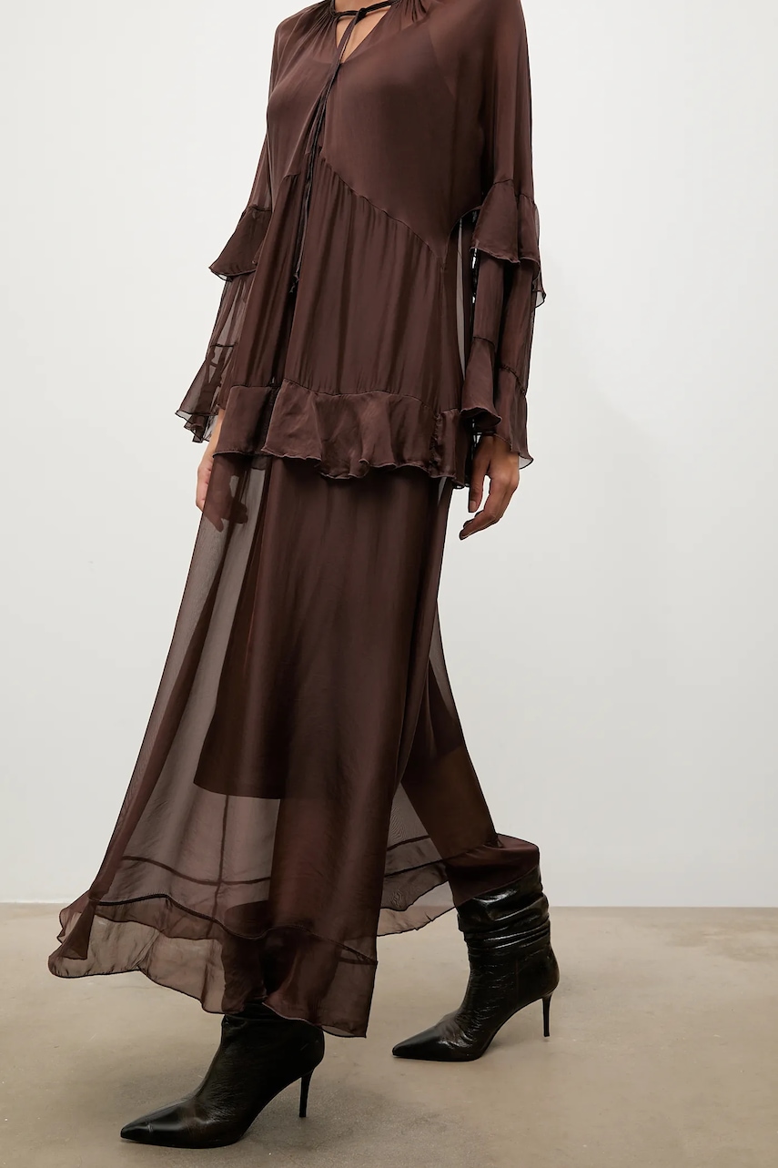 Šaty s hedvábím Answear.LAB hnědá barva, maxi