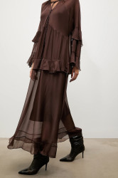 Šaty s hedvábím Answear.LAB hnědá barva, maxi