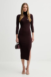 Šaty s příměsí hedvábí Elisabetta Franchi vínová barva, midi, AM23B56E2