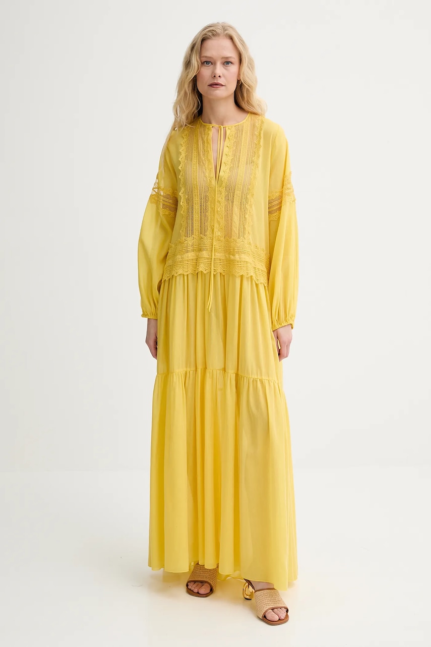 Šaty s příměsí hedvábí Ermanno Scervino LIFE žlutá barva, maxi, oversize, D464Q620RUQ