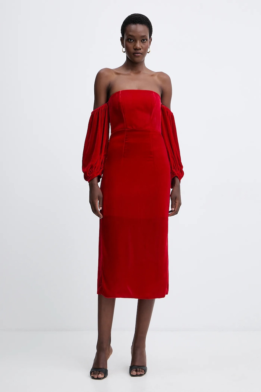 Šaty s příměsí hedvábí Forte Forte červená barva, midi, 14350.mydress