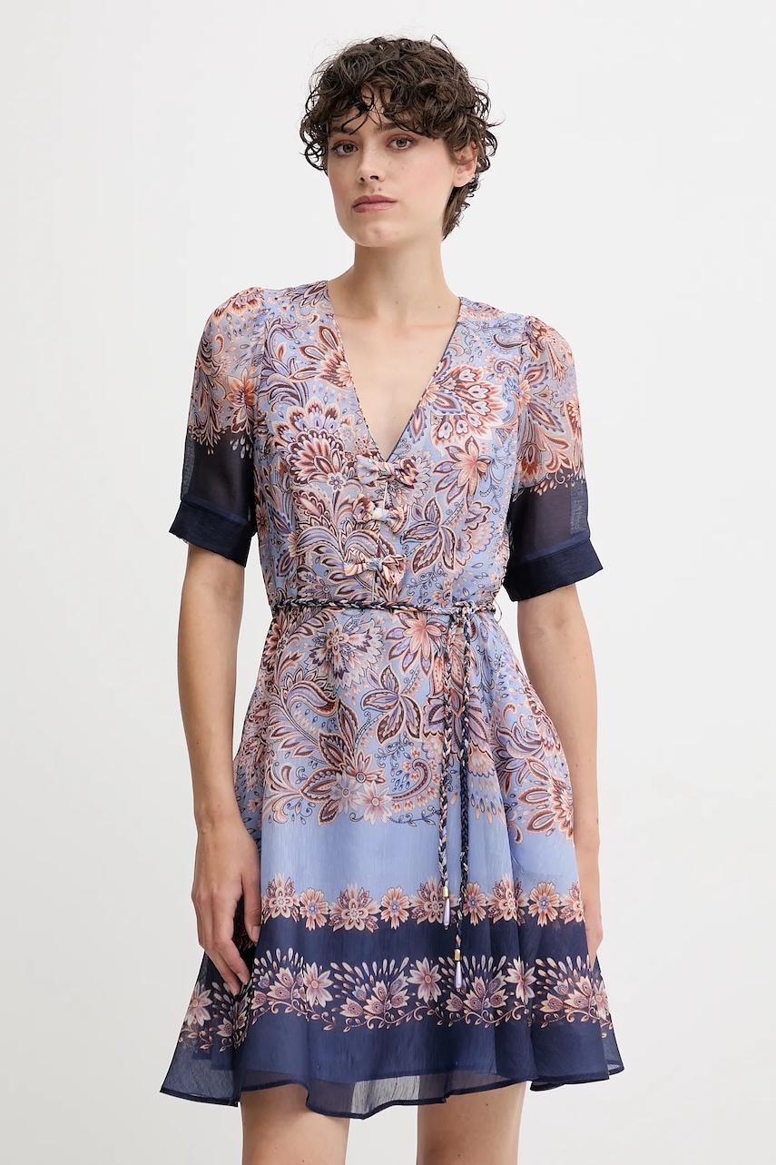 Šaty s příměsí hedvábí Hale BOB tmavomodrá barva, mini, 55AL612A