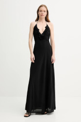 Šaty s příměsí hedvábí The Kooples černá barva, maxi, FROB30034K