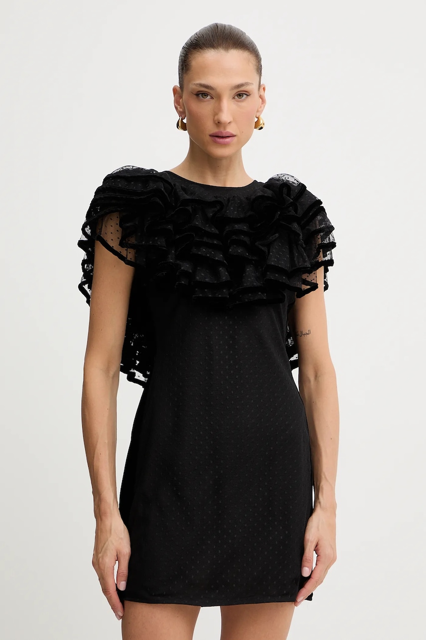 Šaty s příměsí hedvábí Twinset černá barva, 252TS2070