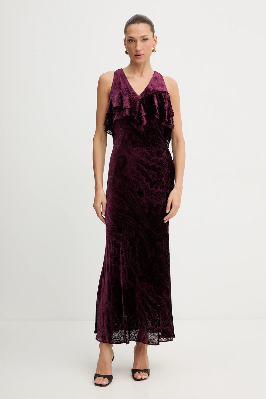 Šaty s příměsí hedvábí Twinset fialová barva, 252TS2321