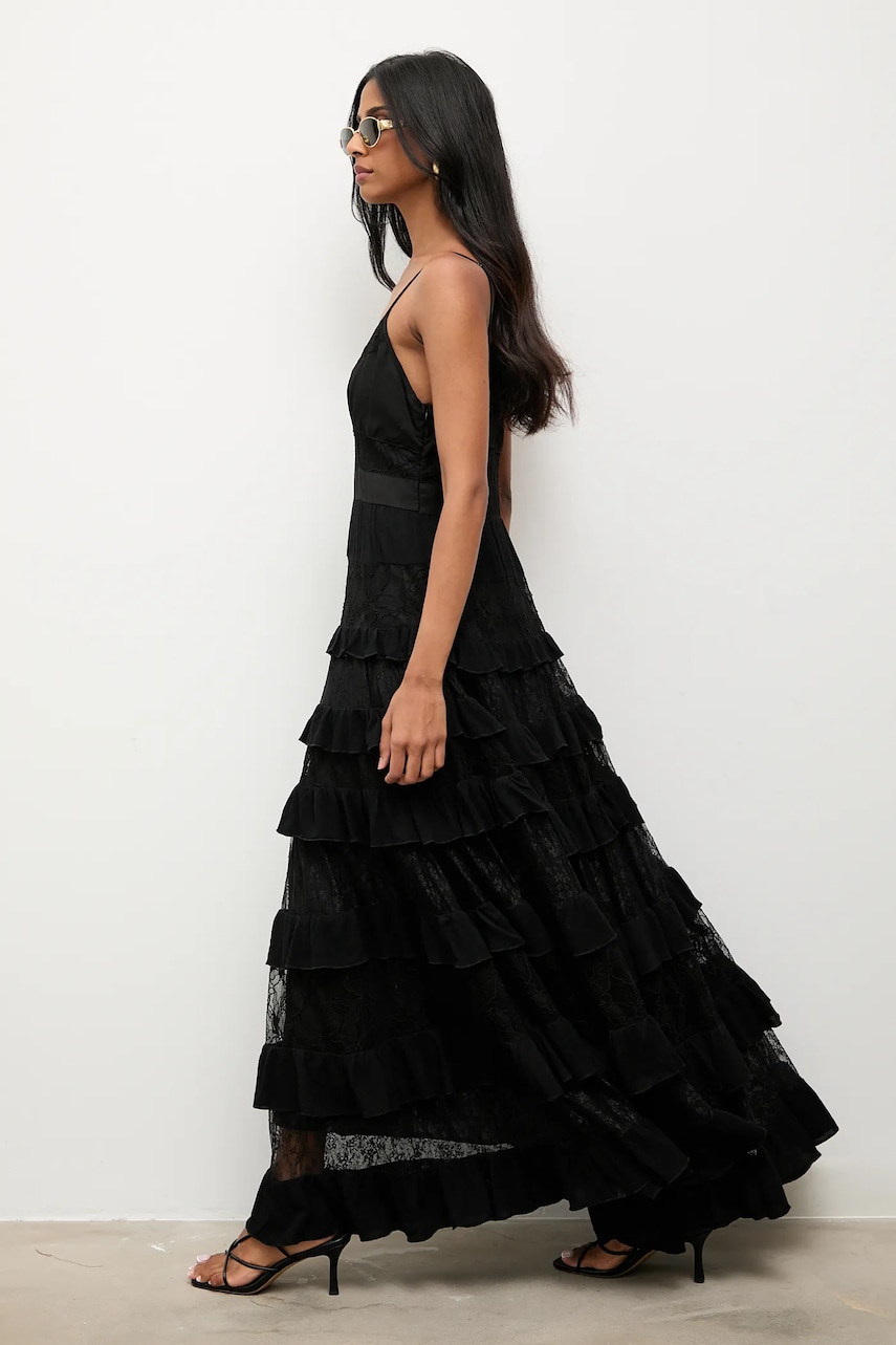 Šaty s příměsí lnu Answear.LAB černá barva, maxi