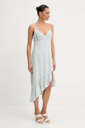 Šaty s příměsí lnu Guess FRANCISCA modrá barva, mini, W5GK44 D5N81