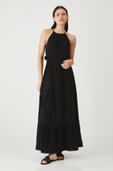 Šaty s příměsí lnu Medicine černá barva, maxi